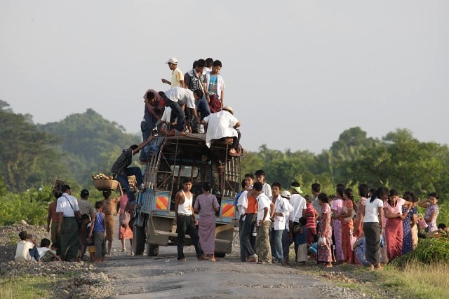 mrauk oo many people wait on the road for broken down bus truck to be fixed ssbwa8v2761.jpg